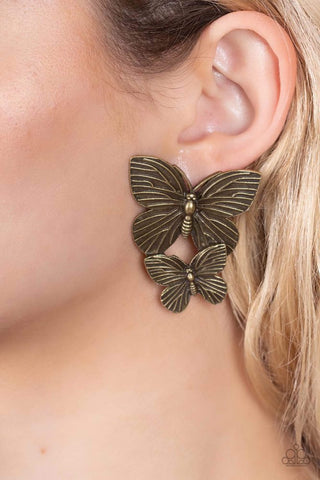 Blushing Butterflies Brass Earrings