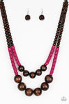 Cancun Cast Away - Pink Wooden Necklace