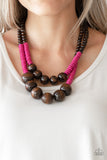 Cancun Cast Away - Pink Wooden Necklace