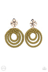 Whimsically Wicker - Green Clip-On Earrings