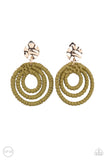 Whimsically Wicker - Green Clip-On Earrings