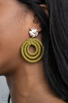 Whimsically Wicker - Green Clip-On Earrings