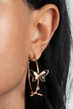 Full Out Flutter - Gold Butterfly Hoop Earrings