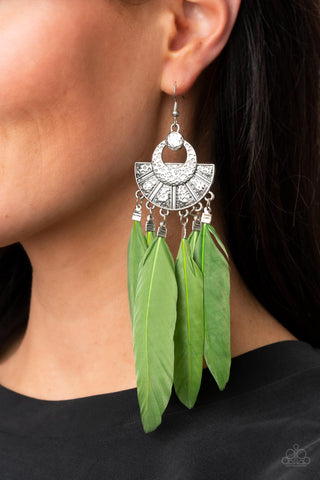 Plume Paradise - Green Earrings