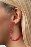 Heart-Throbbing Twinkle - Pink Hoop Earrings