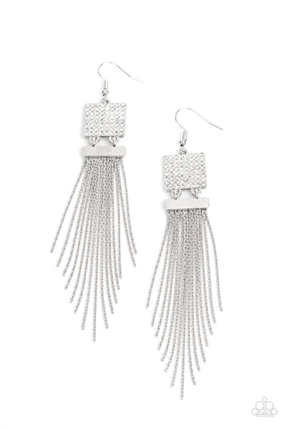 Dramatically Deco - White Earrings